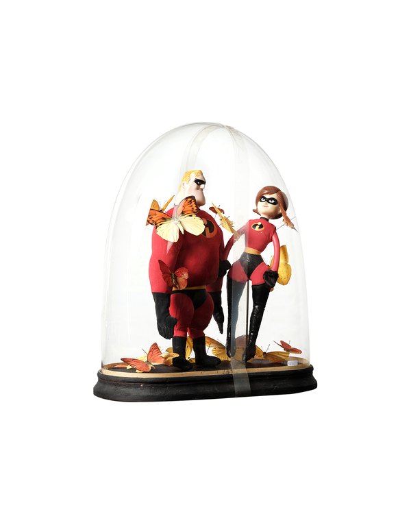 Papillons sous cloche ancienne